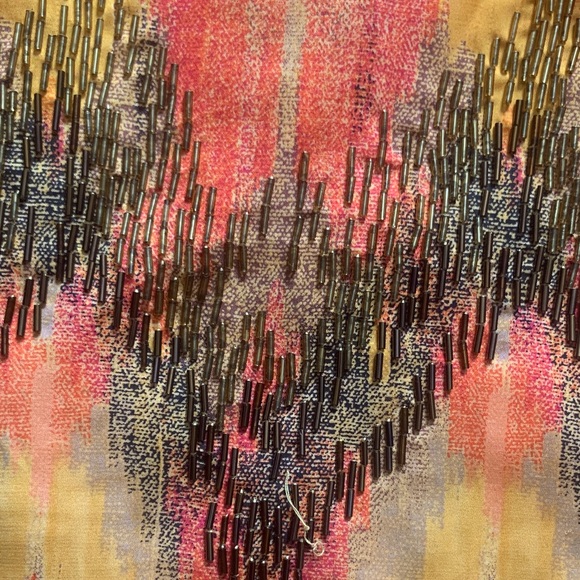 Ann Taylor Orange and Yellow Patterned Blouse Beaded Tribal - Picture 3 of 5